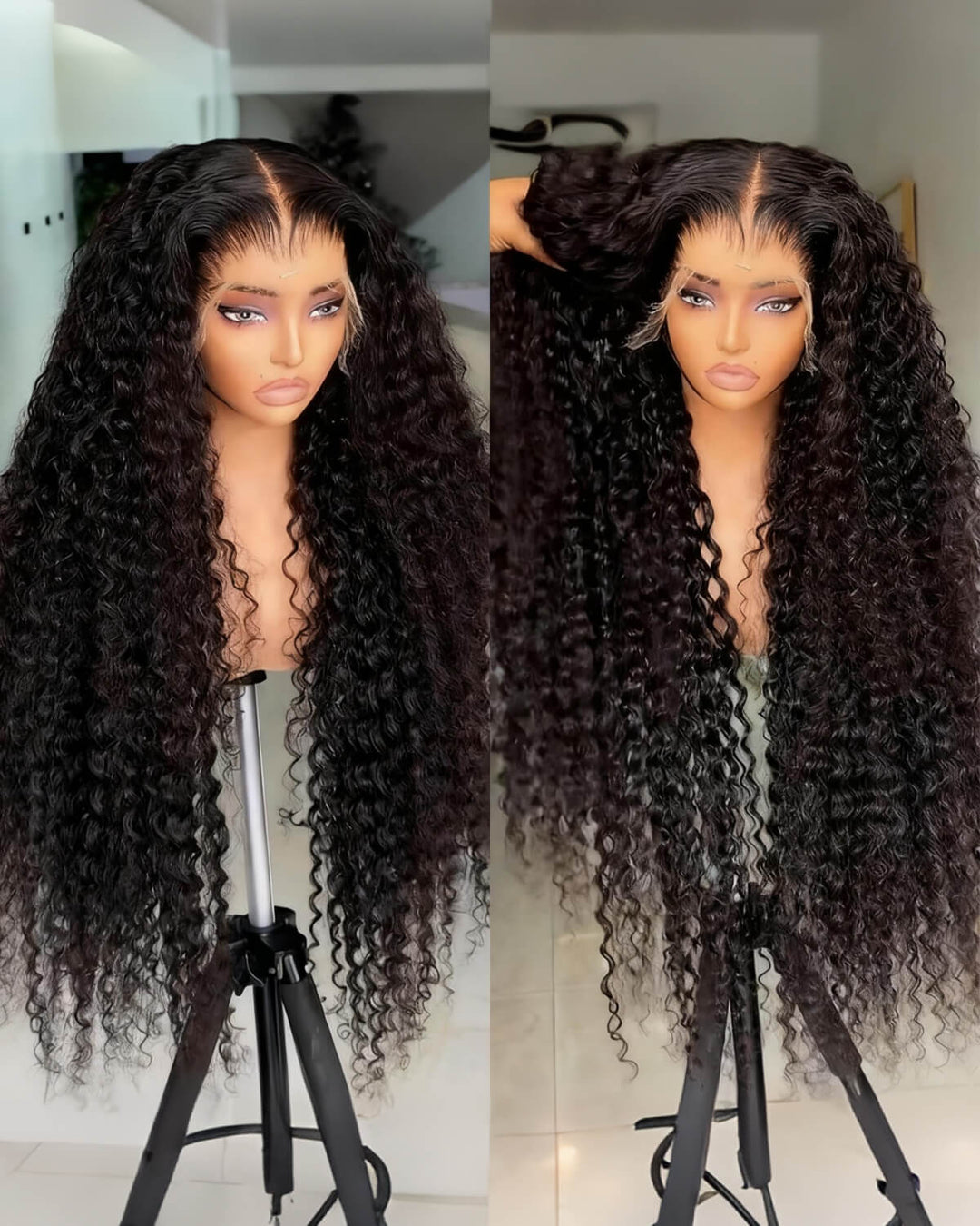 15A Grade | eullair Kinky Curly Human Hair Lace Frontal Wig Transparent HD Lace Frontal Wigs Pre Plucked with Full Ends For Women