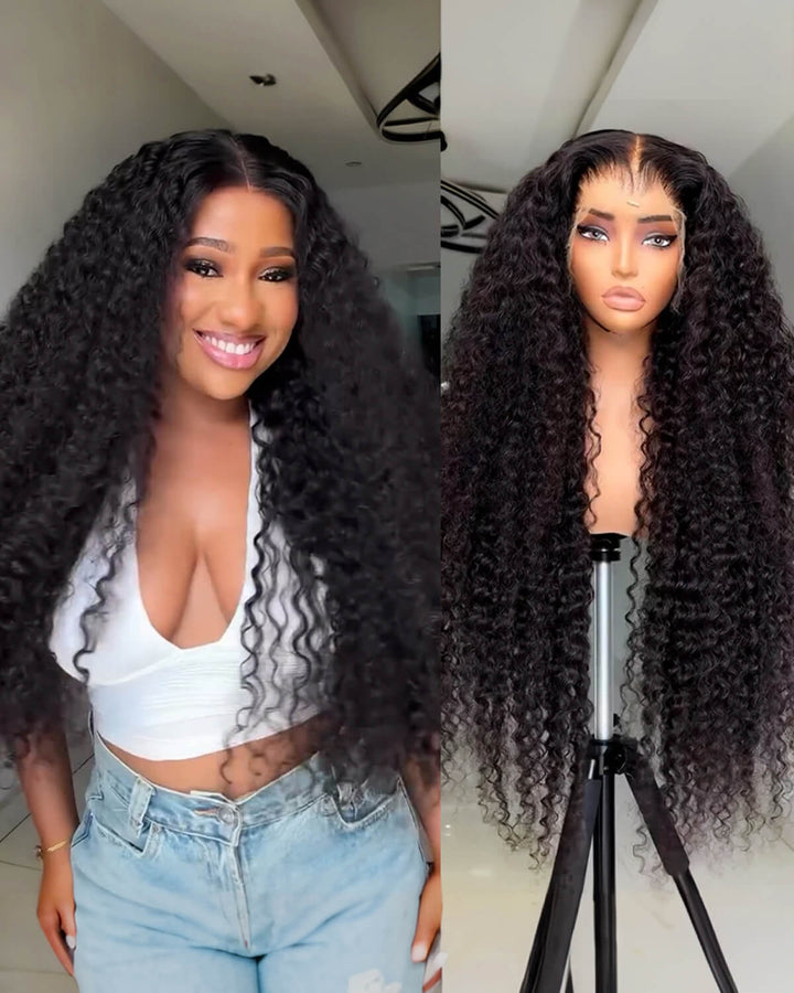 15A Grade | eullair Kinky Curly Human Hair Lace Frontal Wig Transparent HD Lace Frontal Wigs Pre Plucked with Full Ends For Women
