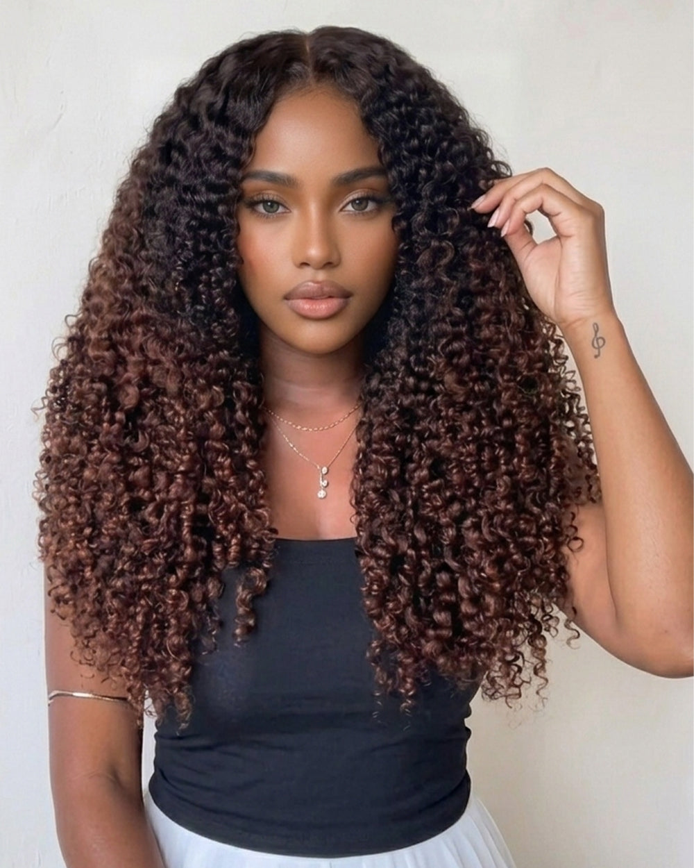 eullair Ombre T1B/#4 Chocolate Brown 13x4 Lace Wig Burmese Curly with Spril Ends Long and Bouncy Wigs250% Density