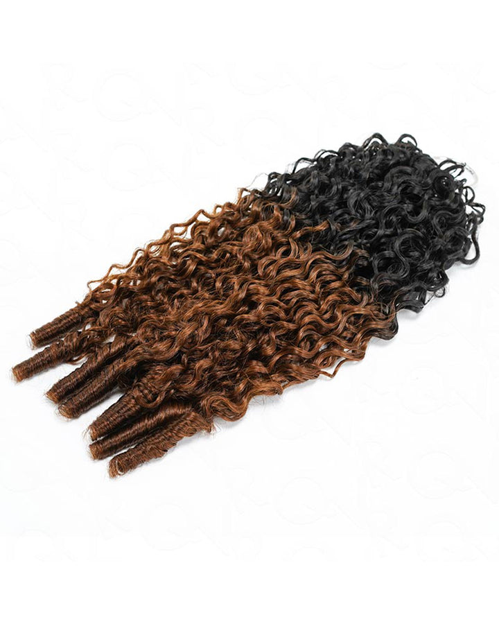 eullair T1B/30 Burmese Curly Crochet Hai 100% Human Hair r-Ombre Brown Boho Braids, Pre-Separated, Time-Saving