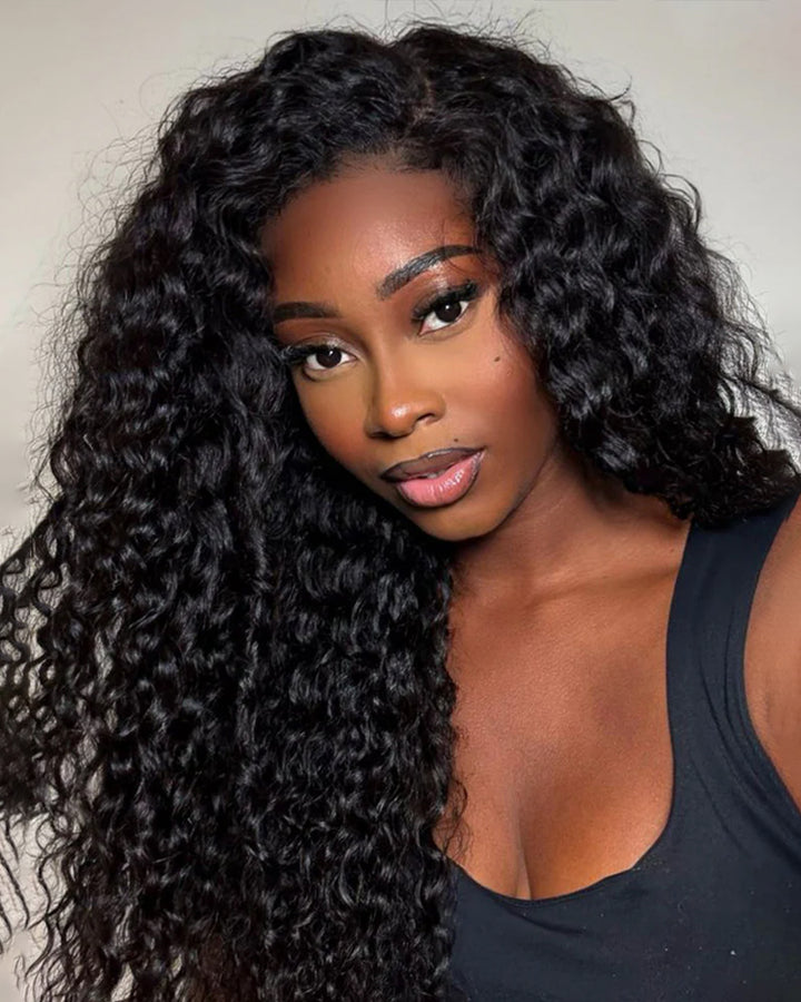 eullair Water Wave V Part Wig With Elastic Drawstring Human Hair Wig Beginner Friendly No Leave Out No Gel