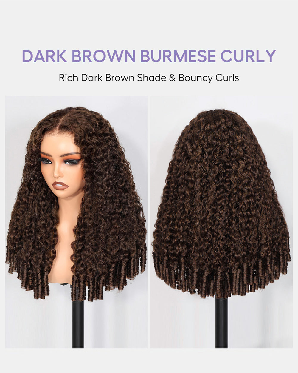 eullair #4 Dark Brown Super Double Drawn Wigs 13x6 6X4 13X4 Burmese Curl Glueless Wigs 250% Density Drawstring Wig