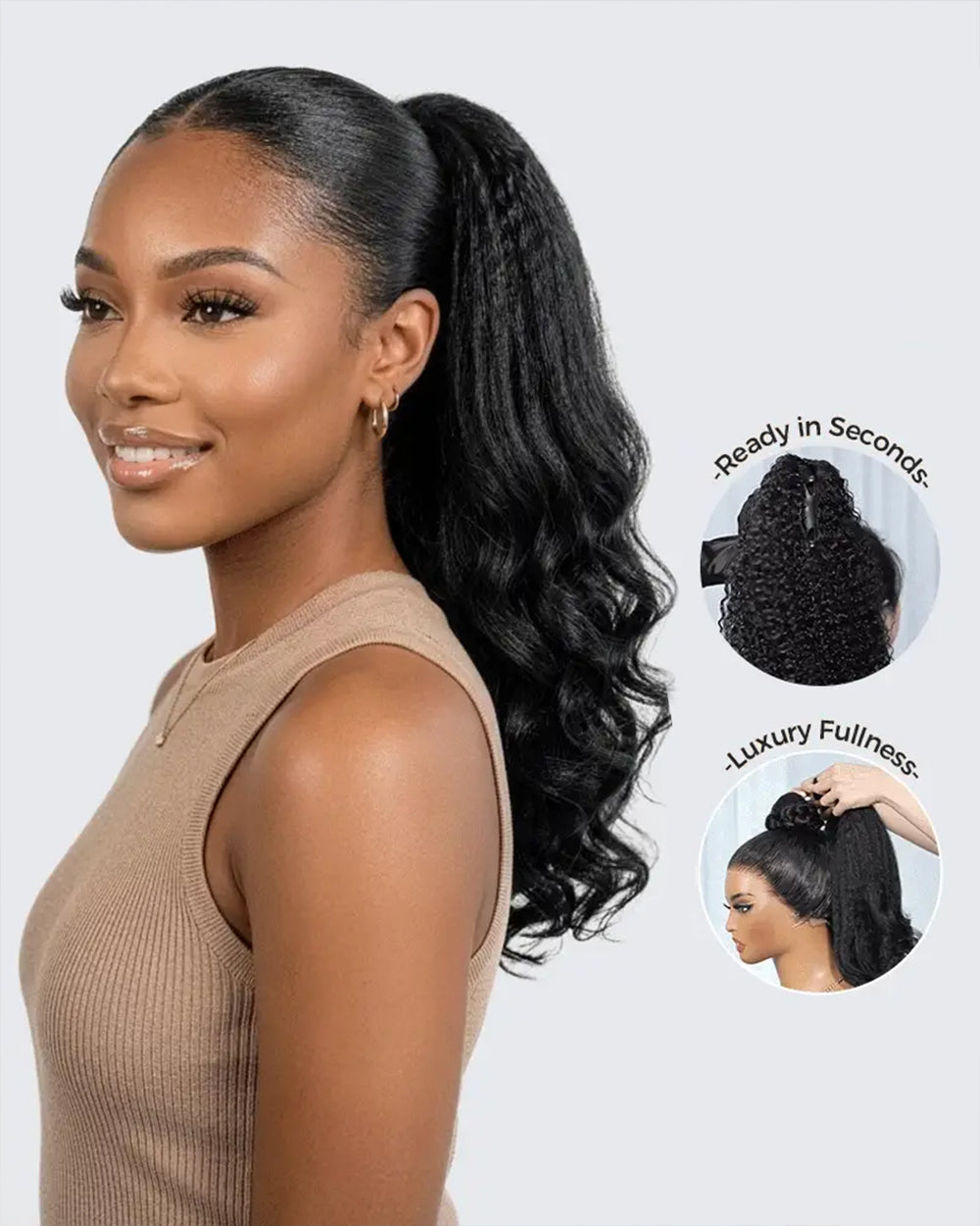 eullair Kinky Straight Curl End Human Hair Drawstring Ponytail Adjustable Instant Volume 100% Human Hair Extensions For Black Women