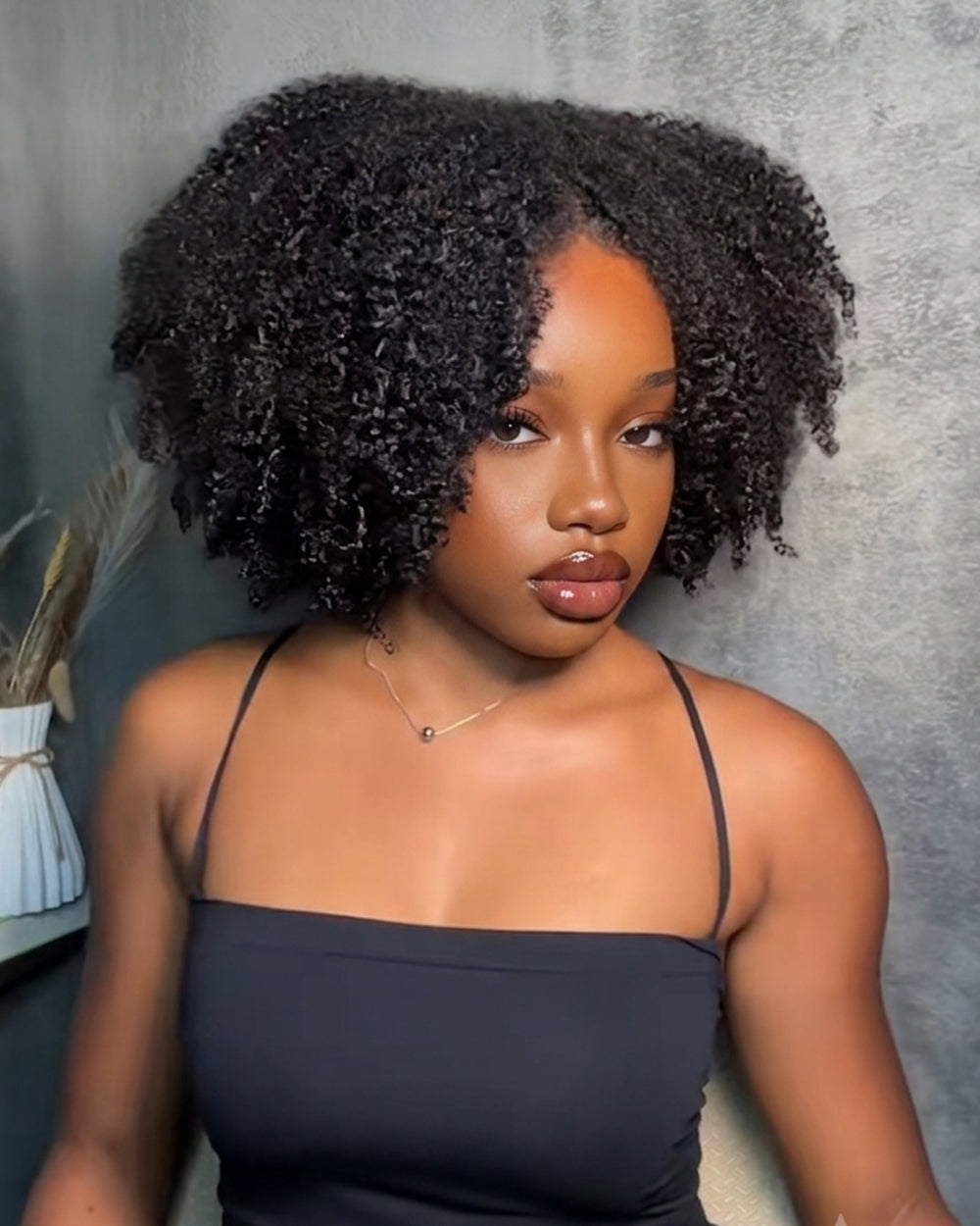 eullair 4B-4C Afro Kinky Curly No Leave Out No Gel V Part Wig With Elastic Drawstring Human Hair Wig Beginner Friendly