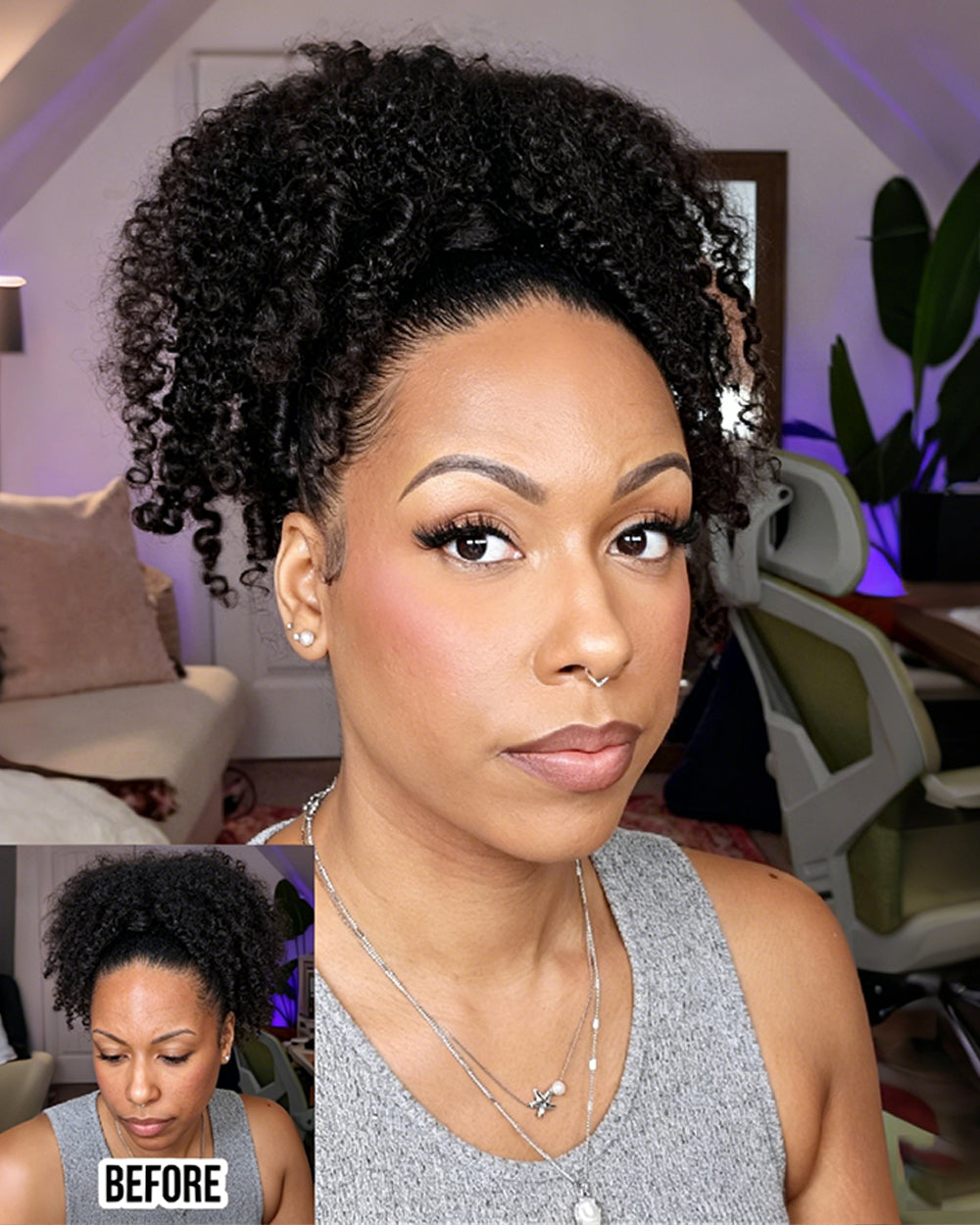 eullair Kinky Curly 3C-4A Human Hair Drawstring Ponytail Curly Hair Extensions For Black Women