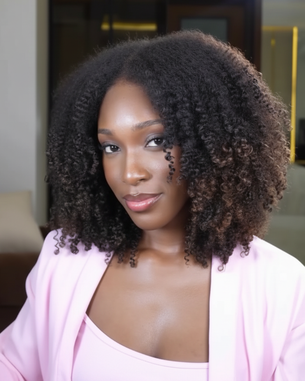 eullair Ombre Brown Afro Kinky Curly 4C Edges Invisi Strap Snug Fit Laid Flat 360 Transparent Lace Wig with Curly Baby Hair
