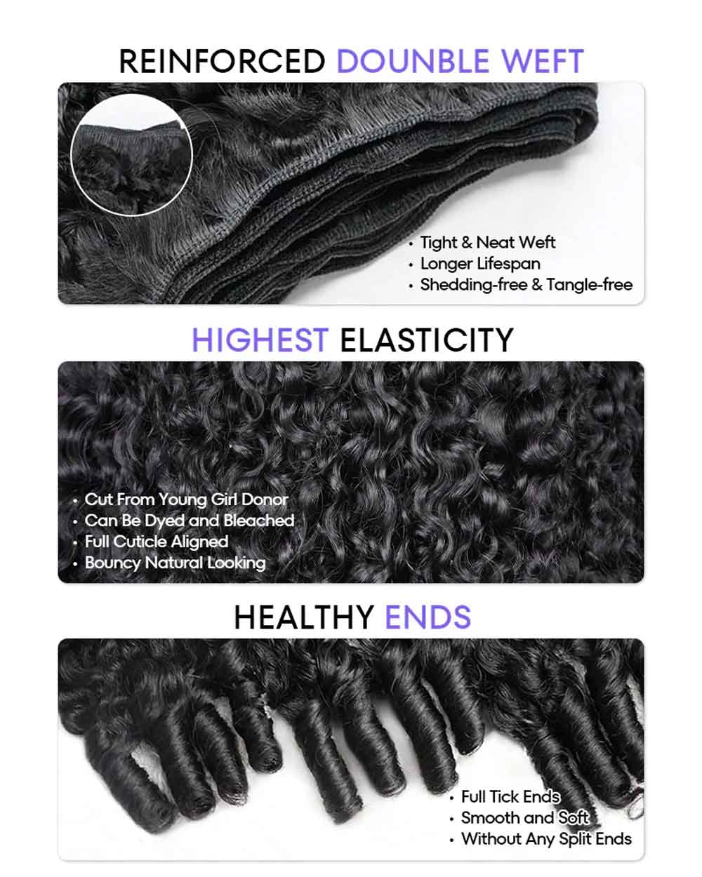 eullair Real Raw Burmese Curly Spiral Curls Ends Human Hair Bundles Deal Virgin Hair Weave 3/4 Bundles