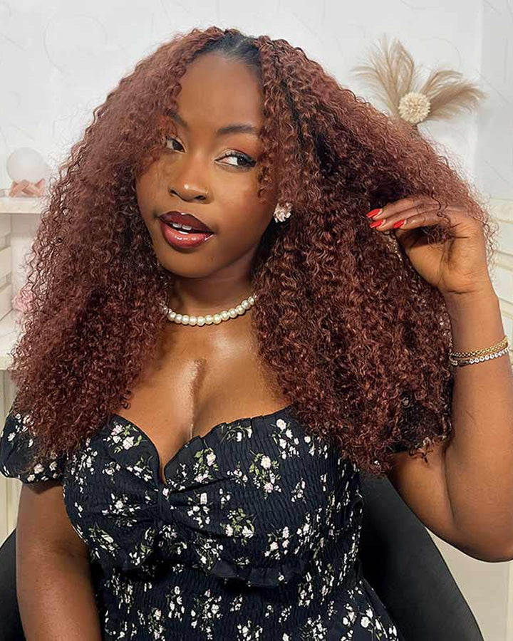 eullair 3C-A4 Kinky Curly Crochet Hair - 100% Human Hair, #33 Reddish Brown, Miracle Knots for Natural Style