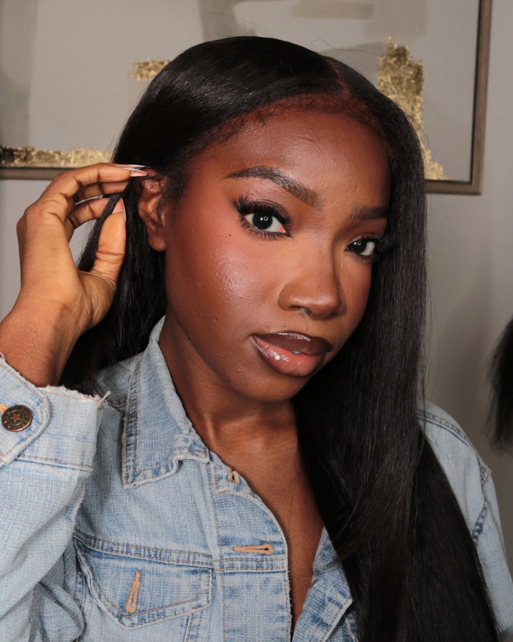 eullair Kinky Straight 4C Edges Invisi Strap Snug Fit Laid Flat 360 Transparent Lace Wig with Curly Baby Hair All