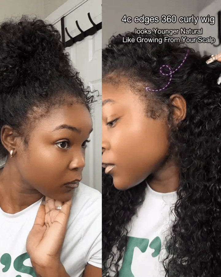 eullair Brown 4C Edge Natural Hairline Kinky Curly 360 Lace Wig - Invisi Strap Snug Fit, Pre-Laid Flat