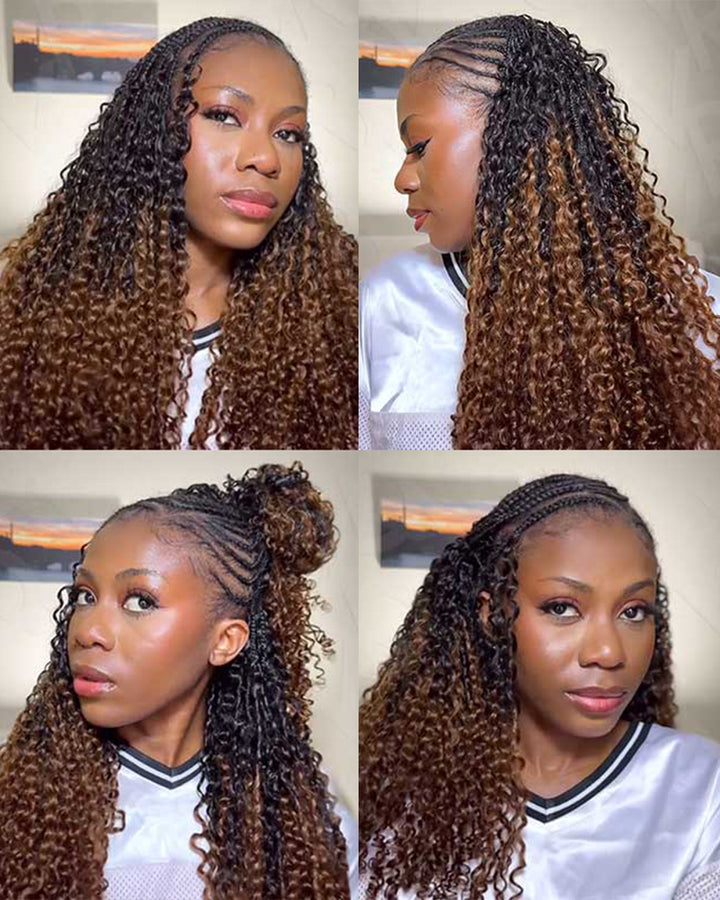 eullair T1B/30 Burmese Curly Crochet Hai 100% Human Hair r-Ombre Brown Boho Braids, Pre-Separated, Time-Saving
