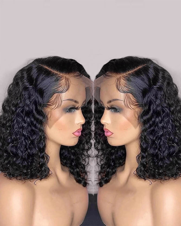 eullair Cheap 13x4 Full Frontal Short Straight Bob Wigs Curly Lace Frontal Human Hair Wigs For Girls