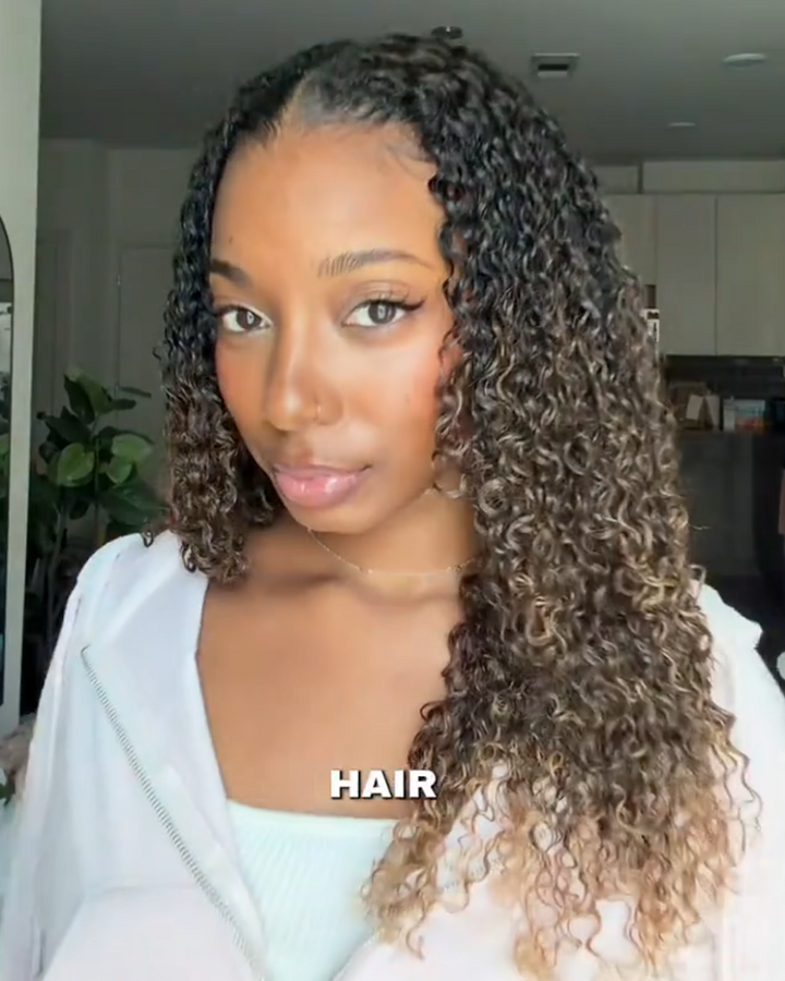 eullair Ombre #T1B/30/27 V Part Wigs Small Kinky Curly Machine Made  No Leave Out Human Hair Wig