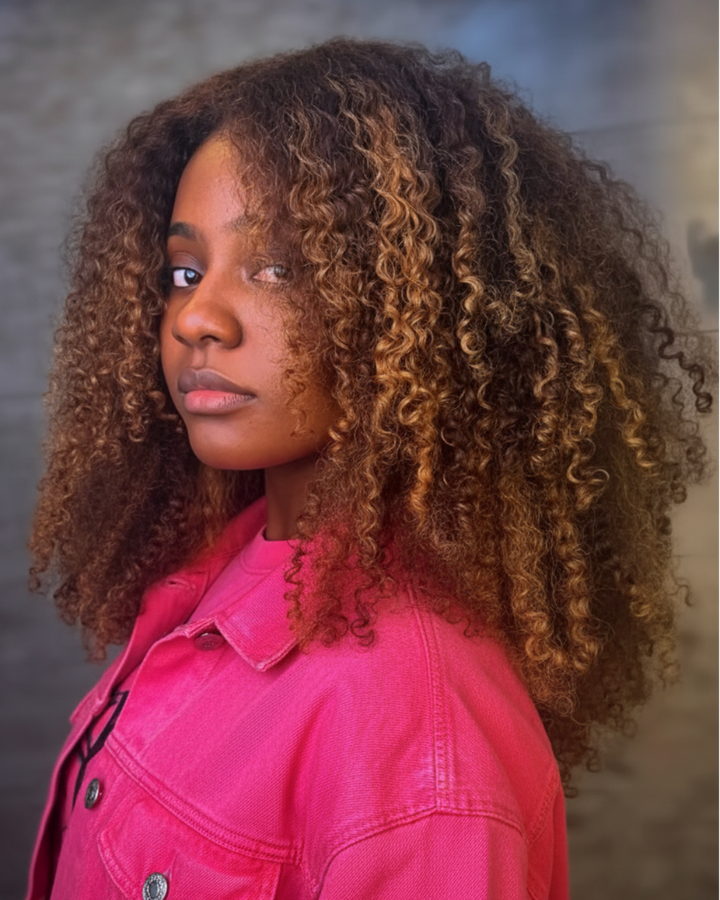 eullair 360 4C Edge Highlight Brown P4/27 4C Kinky Curly Hair Glueless Wigs Invisi-Strap Snug Fit & Pre-Plucked Natural Hairline