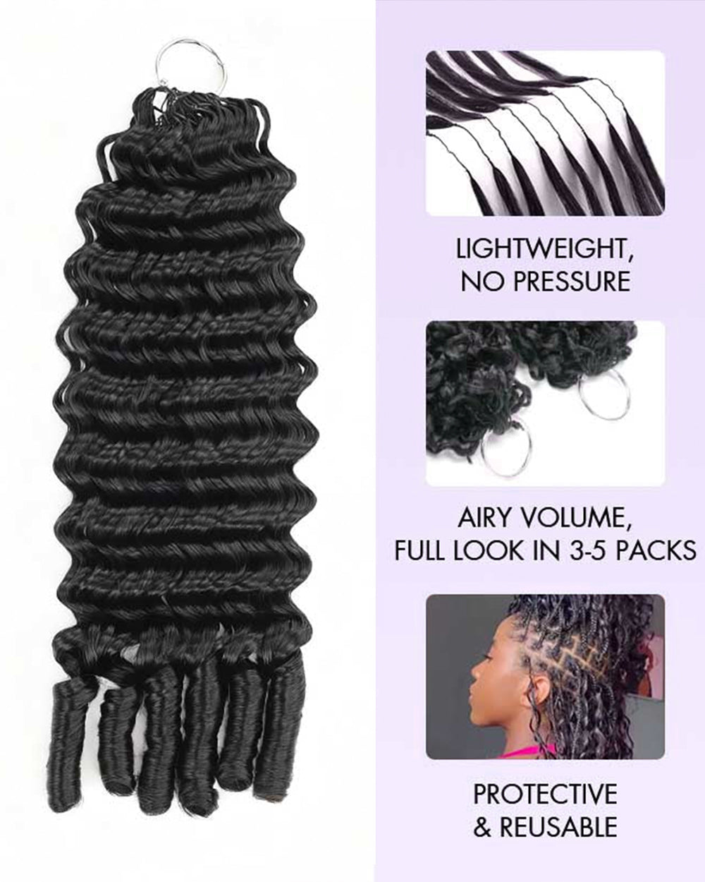 eullair Burmese Deep Loose Wave Feather Crochet Spiral Curl Ends Human Hair Extensions Miracle Knots