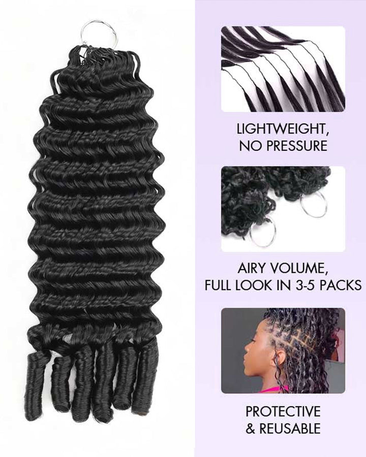 eullair Burmese Deep Loose Wave Feather Crochet Spiral Curl Ends Human Hair Extensions Miracle Knots