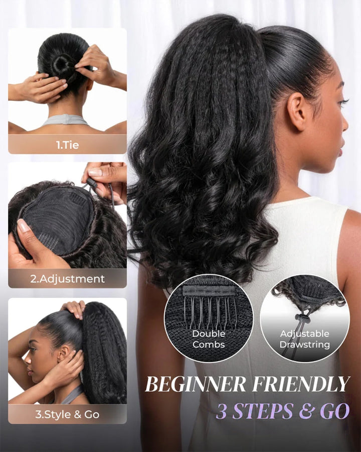 eullair Kinky Straight Curl End Human Hair Drawstring Ponytail Adjustable Instant Volume 100% Human Hair Extensions For Black Women