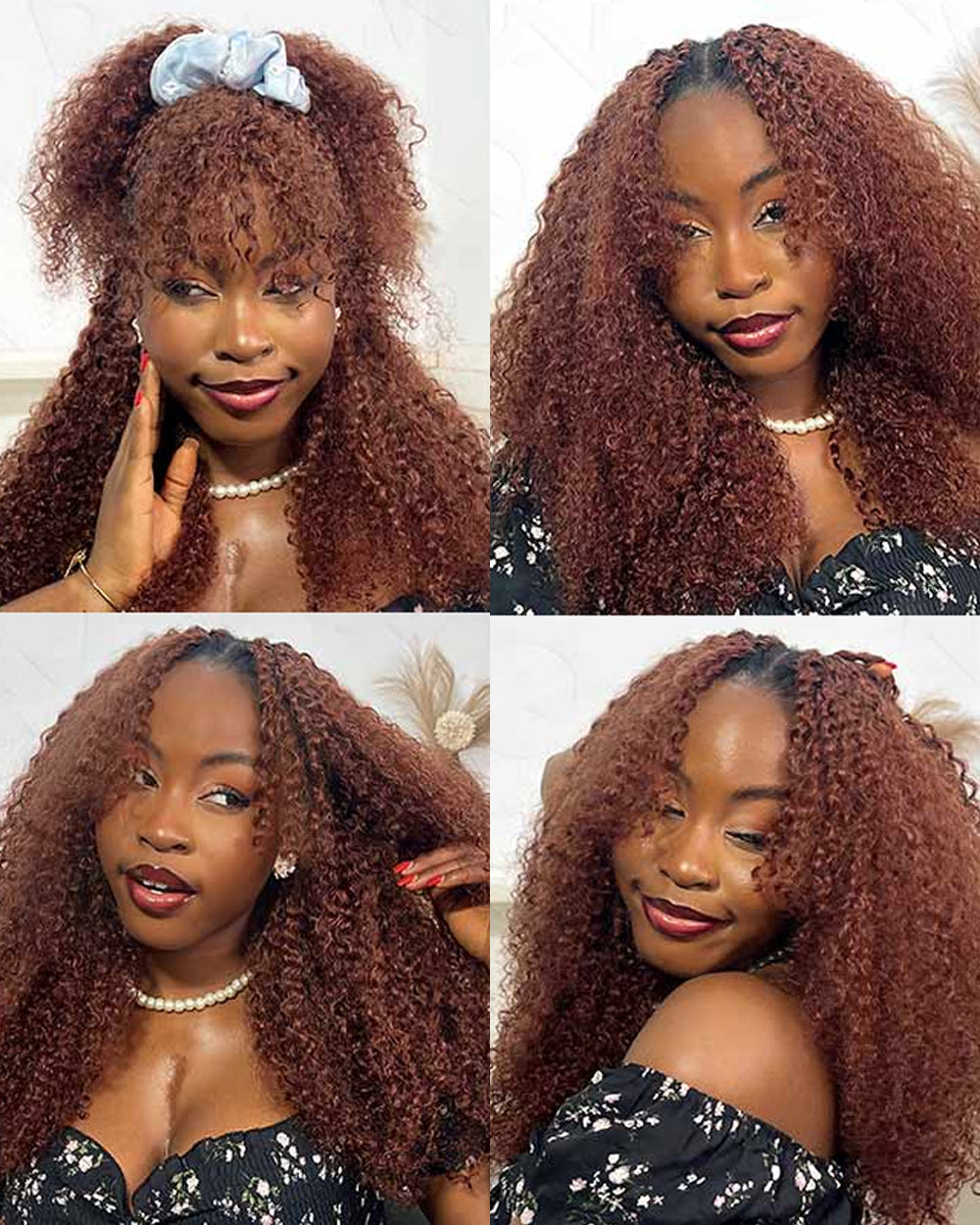 eullair 3C-A4 Kinky Curly Crochet Hair - 100% Human Hair, #33 Reddish Brown, Miracle Knots for Natural Style