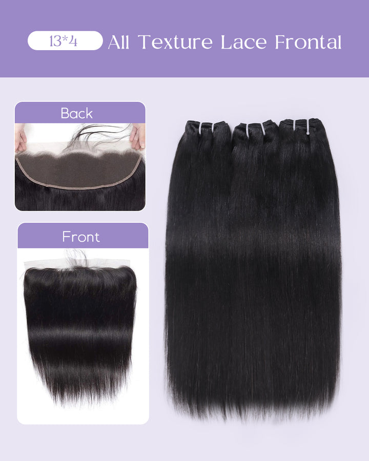 eullair Straight Raw Cambodian Hair Bundles Extensions 3/4 Pcs with 4x4 5x5 13x4 Closur/Frontal for Sew In Quick Weave Double Drawn Thick Ends Ultra-Flat Seamless Weft