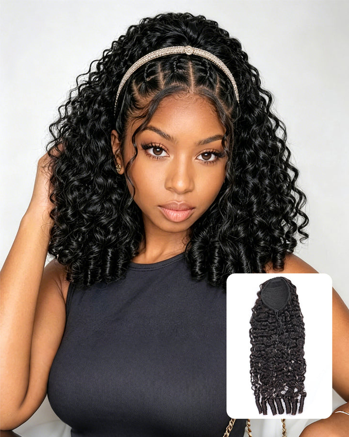 eullair Burmese Curly Adjustable Human Hair Drawstring Ponytail Curly Hair Extensions For Black Women