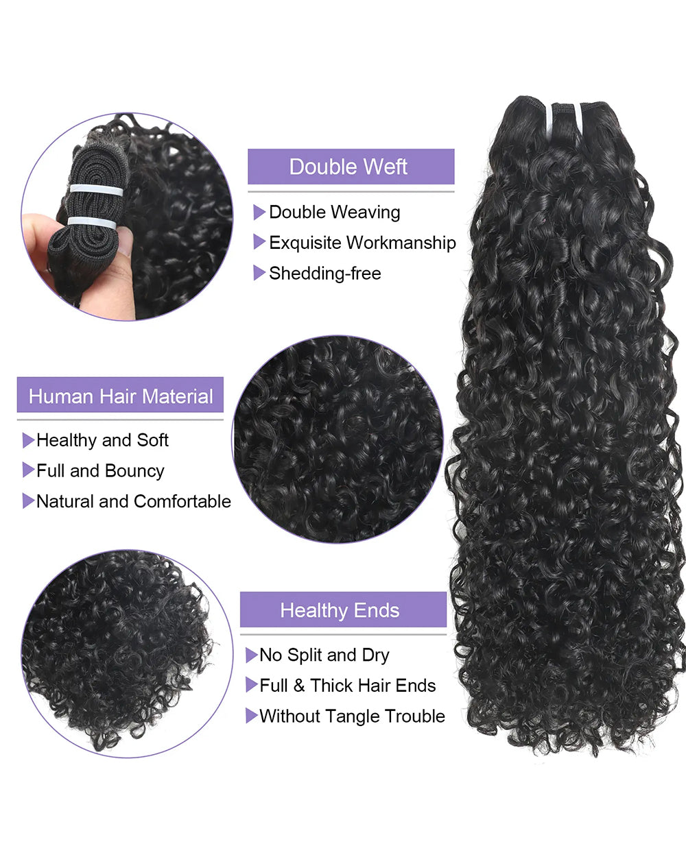 eullair 15A Real Raw Hair Pixie Curly Spiral Curls Ends Human Hair Bundles Deal Virgin Hair Weave 3/4 Bundle