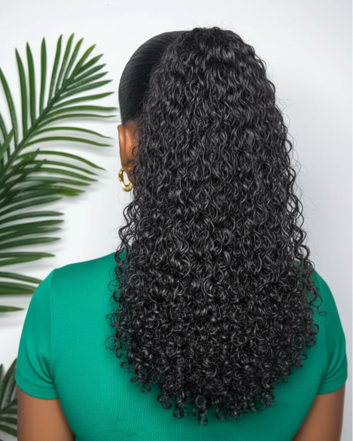 eullair Burmese Curly Adjustable Human Hair Drawstring Ponytail Curly Hair Extensions For Black Women