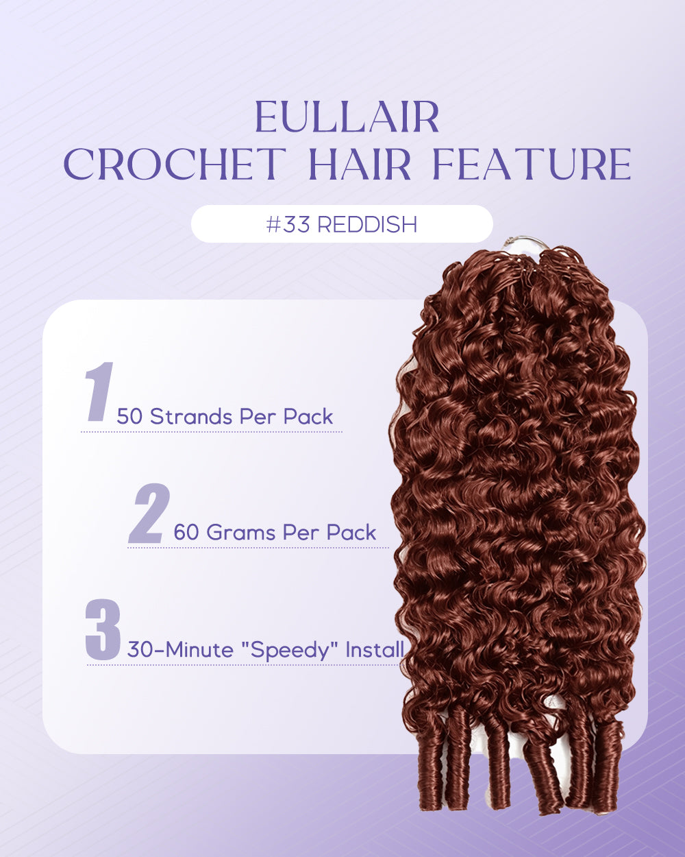 eullair 100% Human Hair Burmese Curly Crochet Hair - #33 Reddish Brown Boho Braids, Pre-Separated, Time-Saving