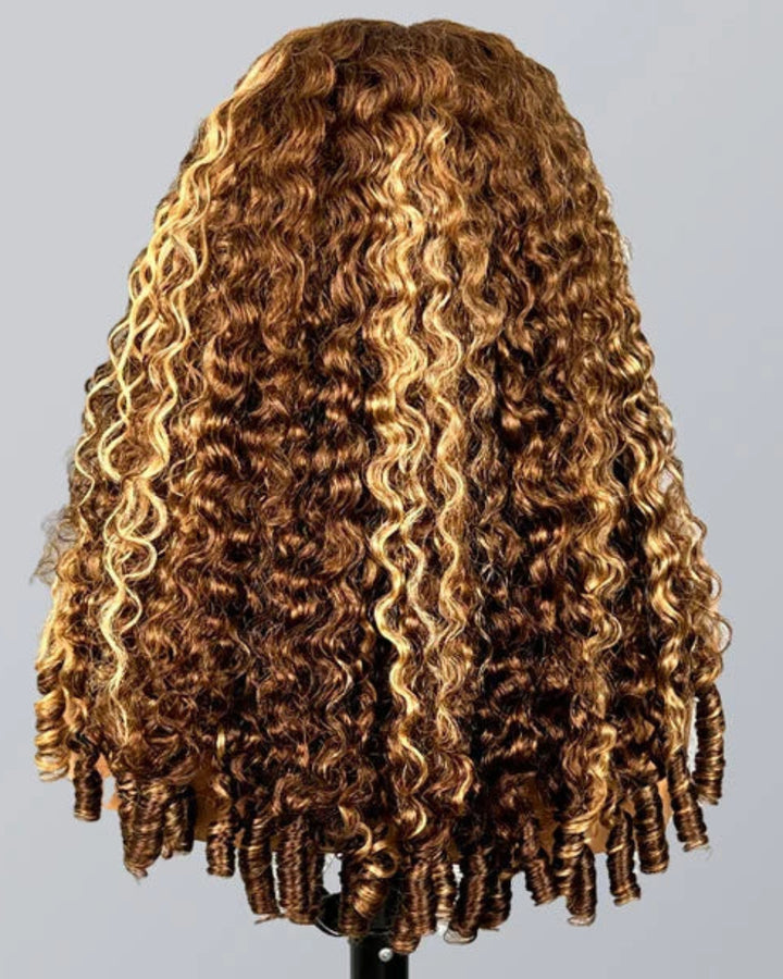 eullair Highlight P4/27 Burmese Curly Super Double Drawn Wigs 13x6 6X4 13X4 Glueless Wigs 250% Density Drawstring Wig