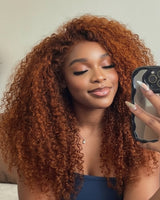 eullair Ginger Kinky Curly 3 IN 1 Half Wig Shoulder Length Human Hair Natural Afro Fluffy Volume