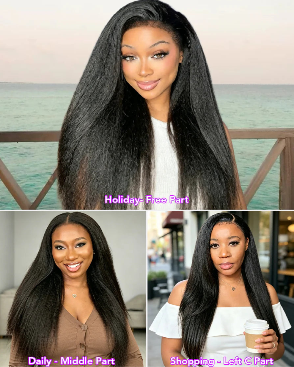 eullair Glueless Yaki Straight 360 Drawsting Lace Wig - 4C Edges & Transparent Lace