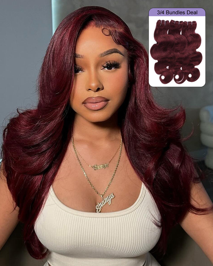 eullair 15A 99J Body Wave Burgundy Red Human Hair Bundles Virgin Unprocessed Raw 100% Human Hair Extensions