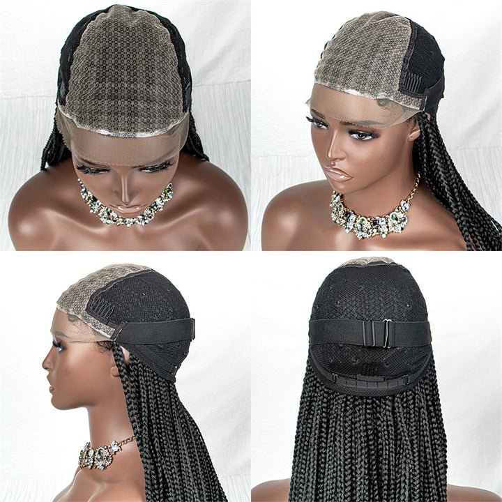 Faithe-BB-001 36inch 9x6 Lace Knotless Box Braided Wigs For Women Knotless Box Braids Lace Front Wig With Baby Hair Lightweight Synthetic Lace Frontal Black Cornrow Twisted Braided Wigs