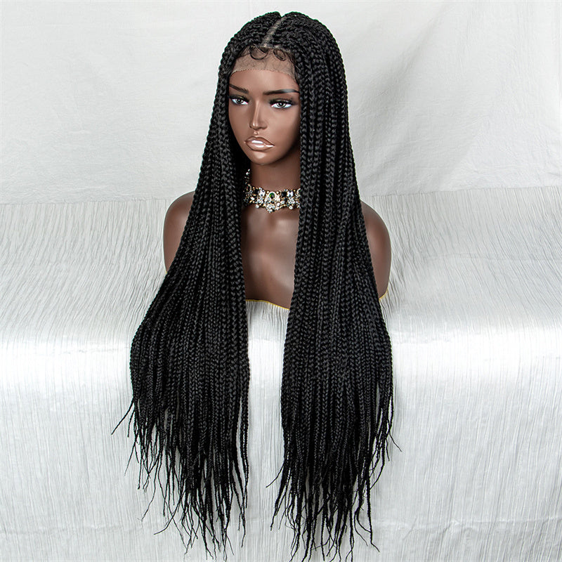 Faithe-BB-001 36inch 9x6 Lace Knotless Box Braided Wigs For Women Knotless Box Braids Lace Front Wig With Baby Hair Lightweight Synthetic Lace Frontal Black Cornrow Twisted Braided Wigs
