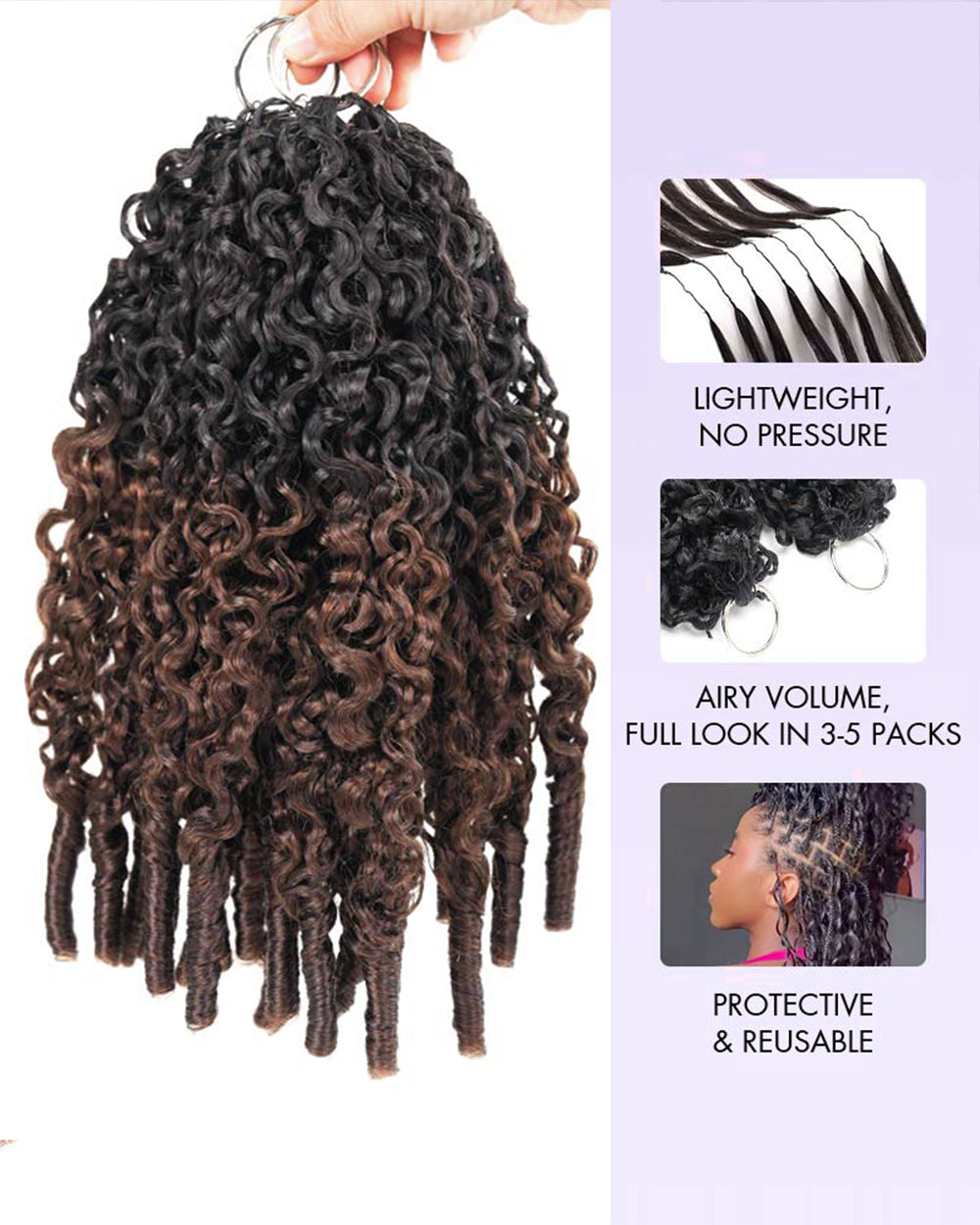 eullair T1B/4 Ombre Luxury 100% Human Hair Burmese Curls | Pre-Separated Boho Braiding Hair