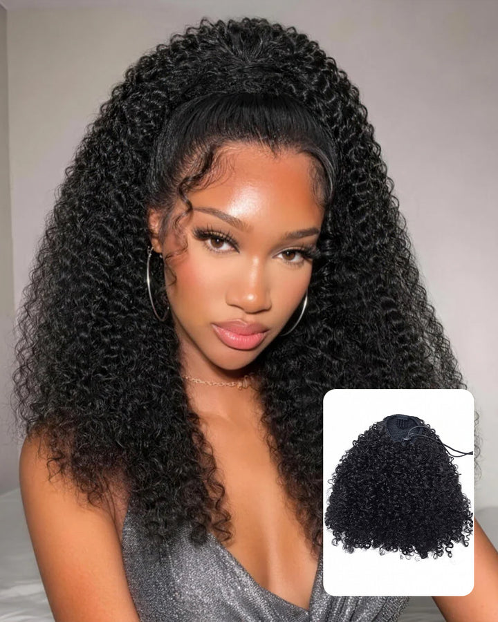 eullair Kinky Curly 3C-4A Human Hair Drawstring Ponytail Curly Hair Extensions For Black Women