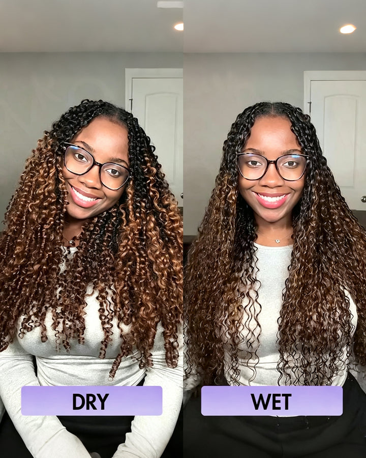eullair T1B/30 Burmese Curly Crochet Hai 100% Human Hair r-Ombre Brown Boho Braids, Pre-Separated, Time-Saving