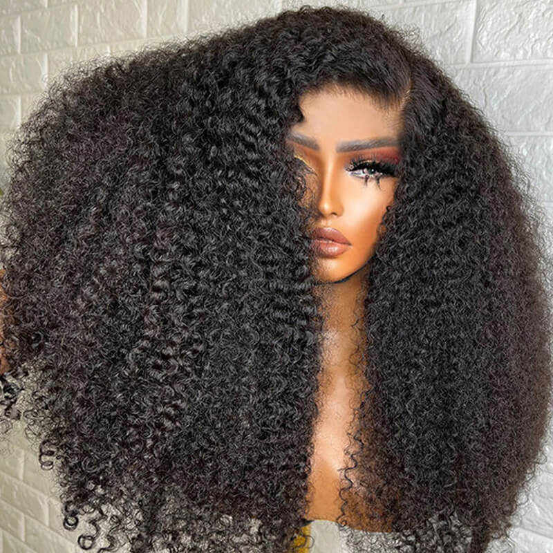 eullair Natural Looking Long Afro Kinky Curly Wigs 13x4 Lace Frontal Human Hair Wigs For Dark Skin Girls