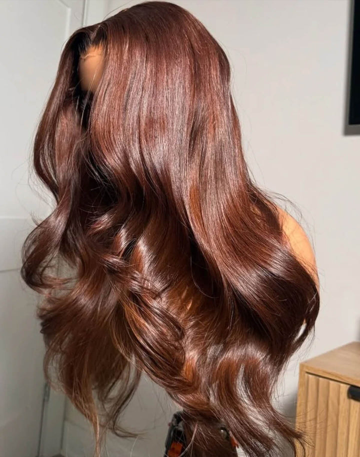 eullair Auburn Brown Color Wig Long Wavy 9x6 Deep Parting Glueless Wigs 250% Density