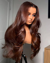 eullair Auburn Brown Color Wig Long Wavy 9x6 Deep Parting Glueless Wigs 250% Density