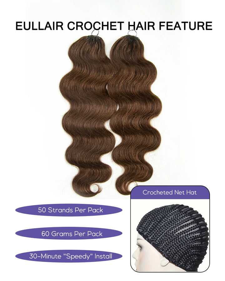 eullair #4 Chocolate Brown Body Waver Crochet Hair Soft Lightweight for Miracle Knots 60G/50Strands