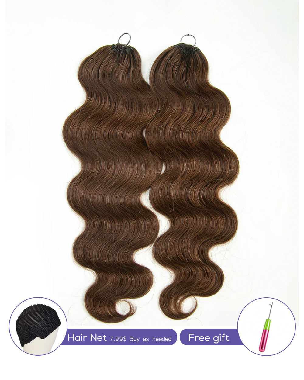 eullair #4 Chocolate Brown Body Waver Crochet Hair Soft Lightweight for Miracle Knots 60G/50Strands
