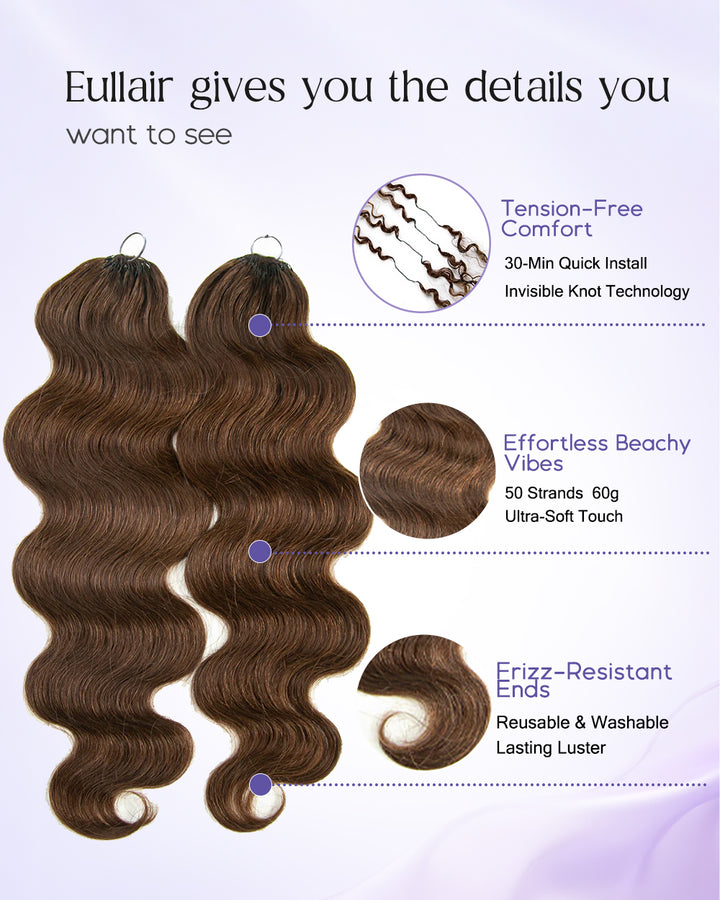 eullair #4 Chocolate Brown Body Waver Crochet Hair Soft Lightweight for Miracle Knots 60G/50Strands