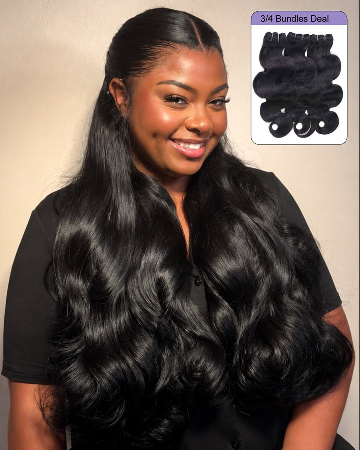 eullair 15A Raw Super Double Drawn Body Wave Bundles Human Quick Weave 3/4 Bundles No Tangle