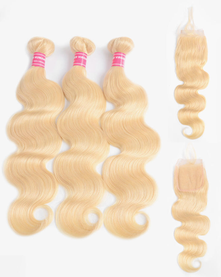 eullair 613 Blonde Body Wave Weave Bundles With Closure 3 Pack Bundles And 4x4 Closure High Quality Virgin Human Hair