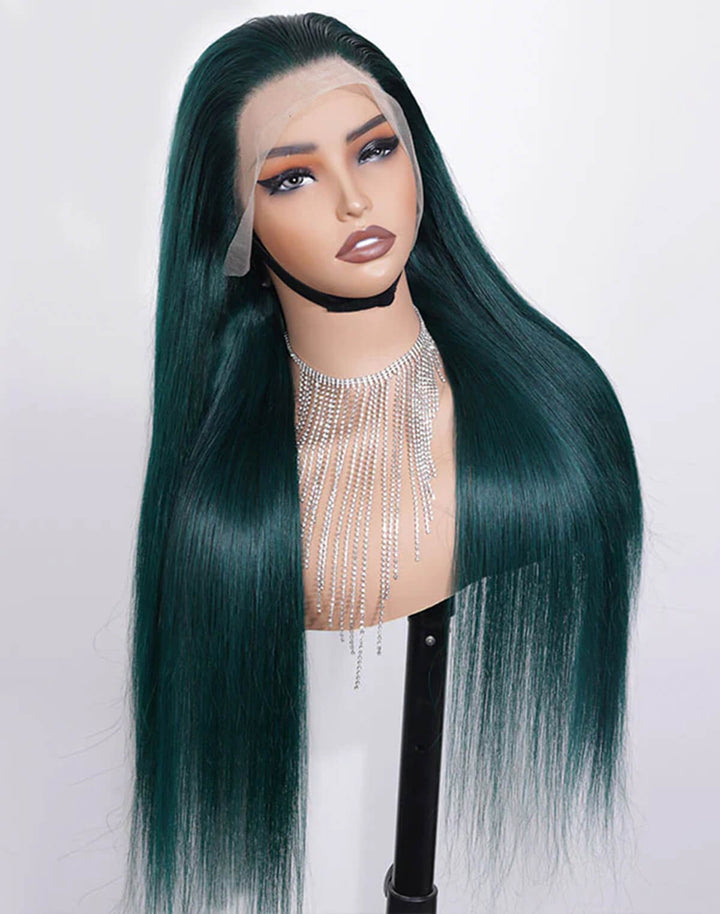 Fashion Style | eullair Colored Dark Green Glueless Lace Frontal Human Hair Wig | Best Affordable