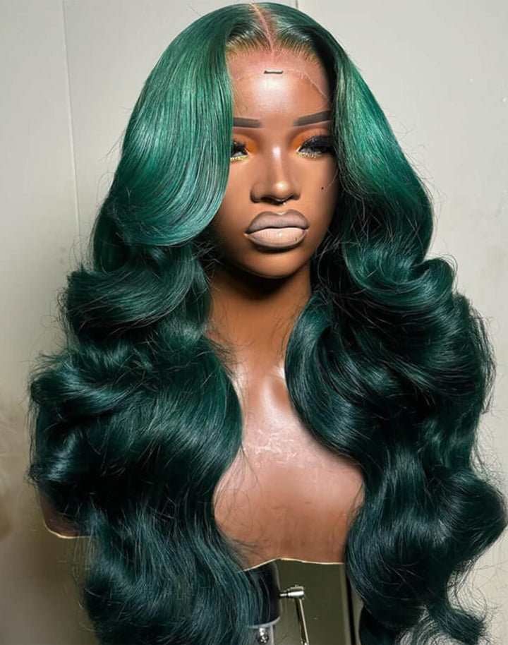 Fashion Style | eullair Colored Dark Green Glueless Lace Frontal Human Hair Wig | Best Affordable