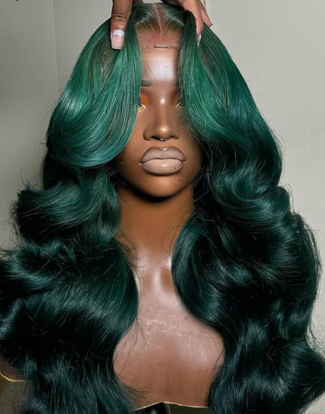 Fashion Style | eullair Colored Dark Green Glueless Lace Frontal Human Hair Wig | Best Affordable
