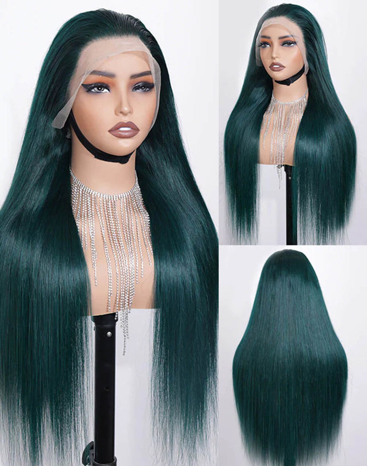 Fashion Style | eullair Colored Dark Green Glueless Lace Frontal Human Hair Wig | Best Affordable