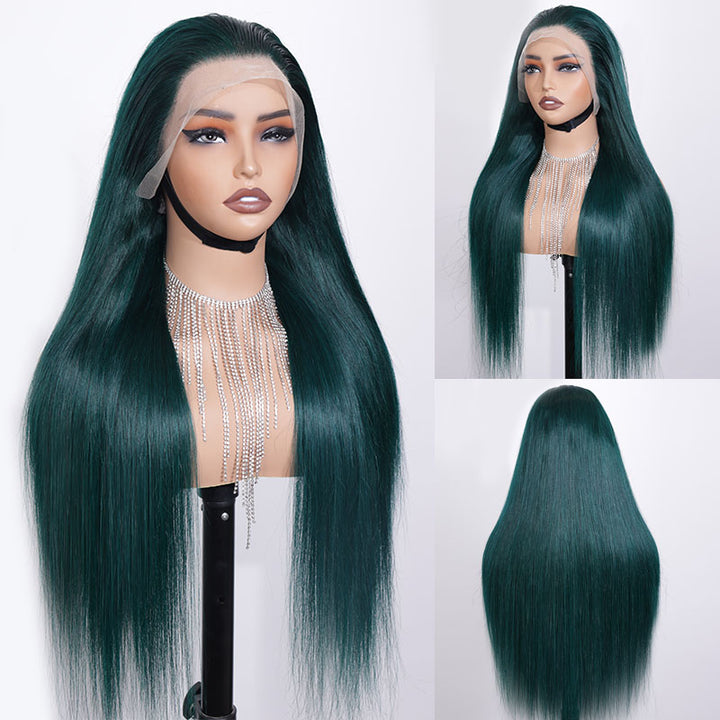Fashion Style | eullair Colored Dark Green Glueless Lace Frontal Human Hair Wig | Best Affordable