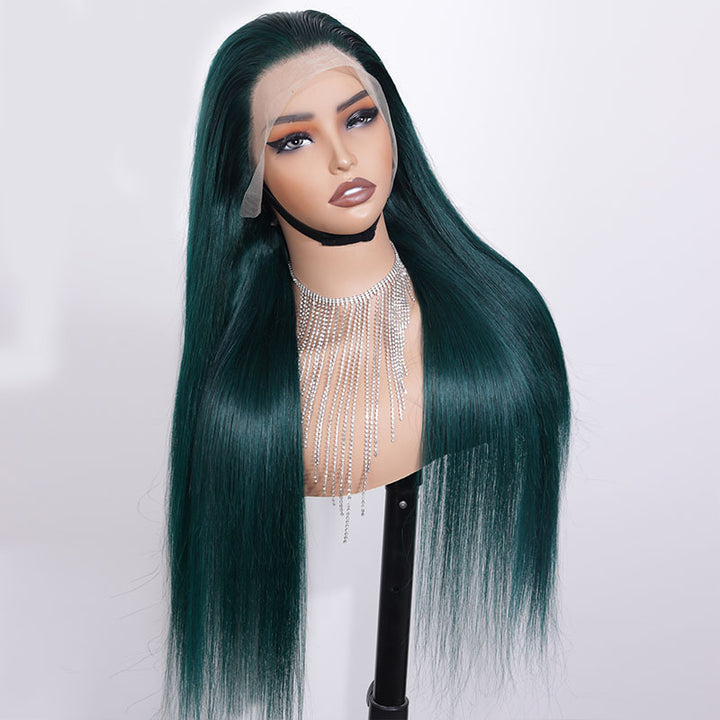 Fashion Style | eullair Colored Dark Green Glueless Lace Frontal Human Hair Wig | Best Affordable